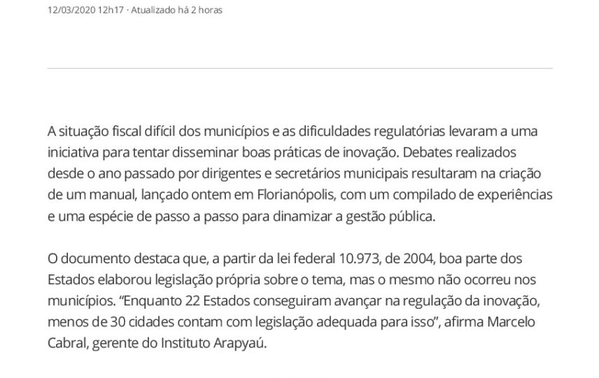 Capa: "Manual quer inspirar prefeitos a inovar em gestão pública"